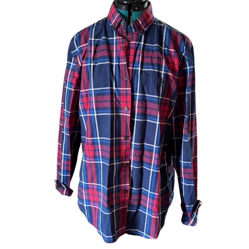Express Button-Up Plaid Dress Shirt - Size Large, Blue/Red/White
